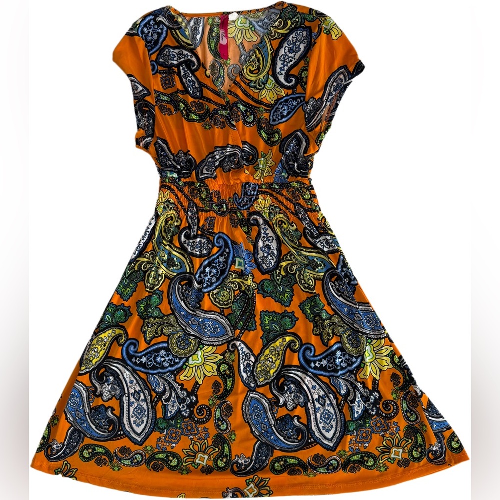 Cristinalove Orange Paisley Midi Dress